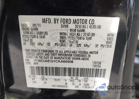 2012 Ford Escape Limited z USA, uszkodzony, nr VIN 1FMCU0EG1CKA66908